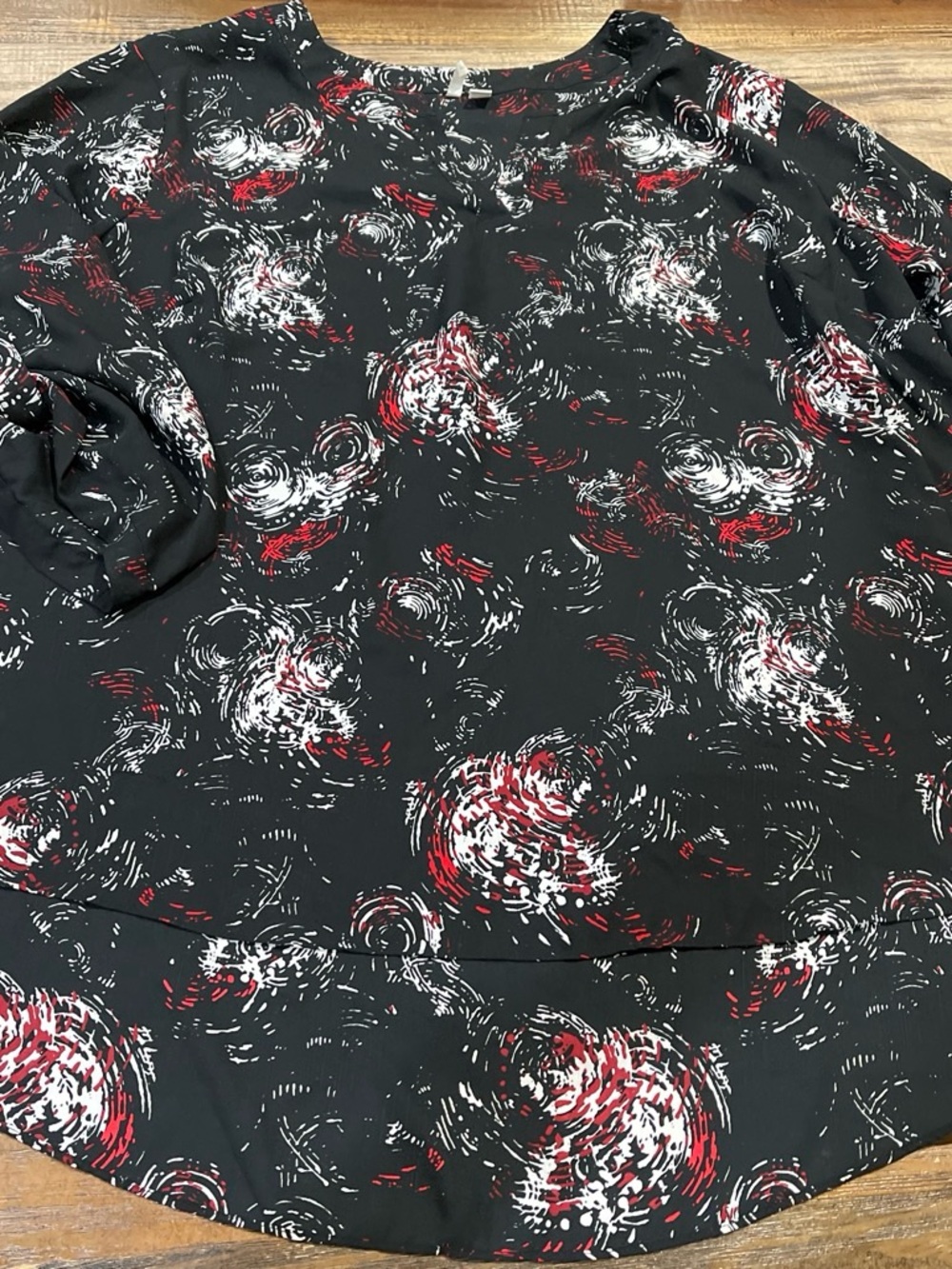 Cato Black Long-Sleeve Shirt with Red & White Swirl Print